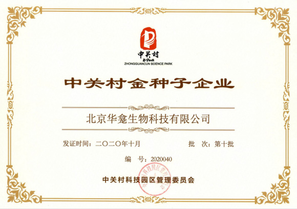 Zhongguancun Golden Seed Enterprise Certificate